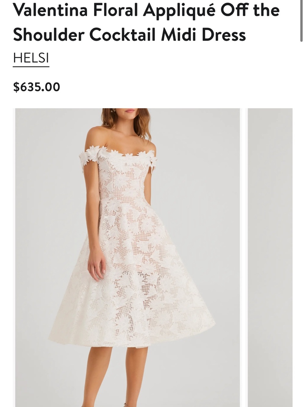 Helsi Valentina Off-the-Shoulder Floral Appliqué Midi Dress in Ivory